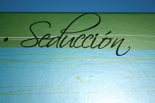 a sign that says „Seduction“ in Spanish on a wall